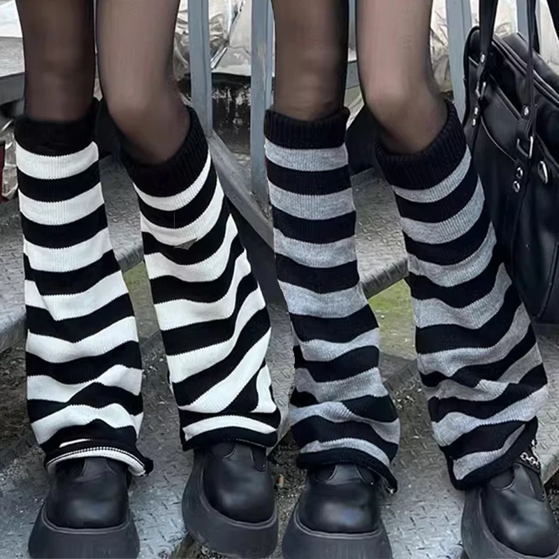 Гетры для ног в готическом стиле Harajuku, Сексуальная грелка для ног, Вязаные носки в полоску, Женские гетры в стиле Лолиты, носки с накидкой, манжеты для ботинок, рукава для ботинок