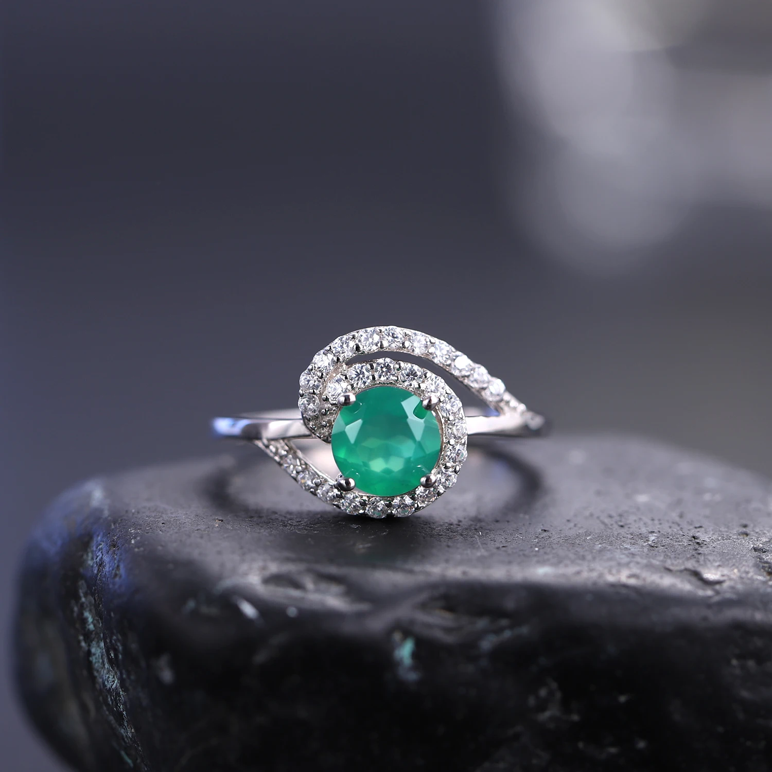 GEM'S BALLET Обручальное кольцо с натуральным зеленым агатом и драгоценным камнем 6 мм из стерлингового серебра 925 пробы, кольцо с ониксом, Женское винтажное кольцо, подарок для нее