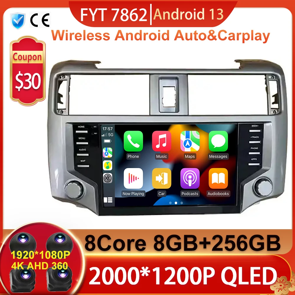 Android 13 оригинальный автомобильный стиль для Toyota 4 runner 2014-2023, Автомобильное радио, Мультимедийный видеоплеер, Навигация, Стерео, Поддержка 4G WIFI