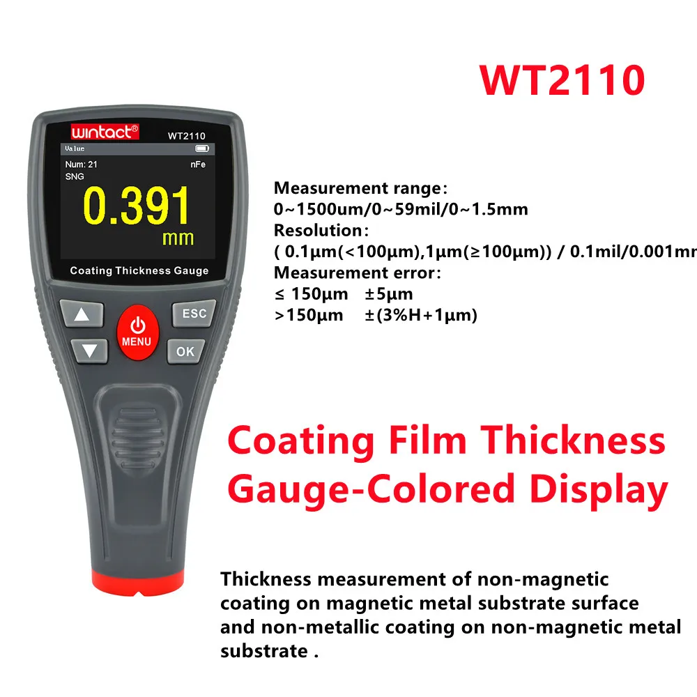 5ШТ WT2110 WINTACT Дисплей толщиномера пленки для покрытия автомобиля Цифровой толщиномер высокоточного покрытия автомобильной краски