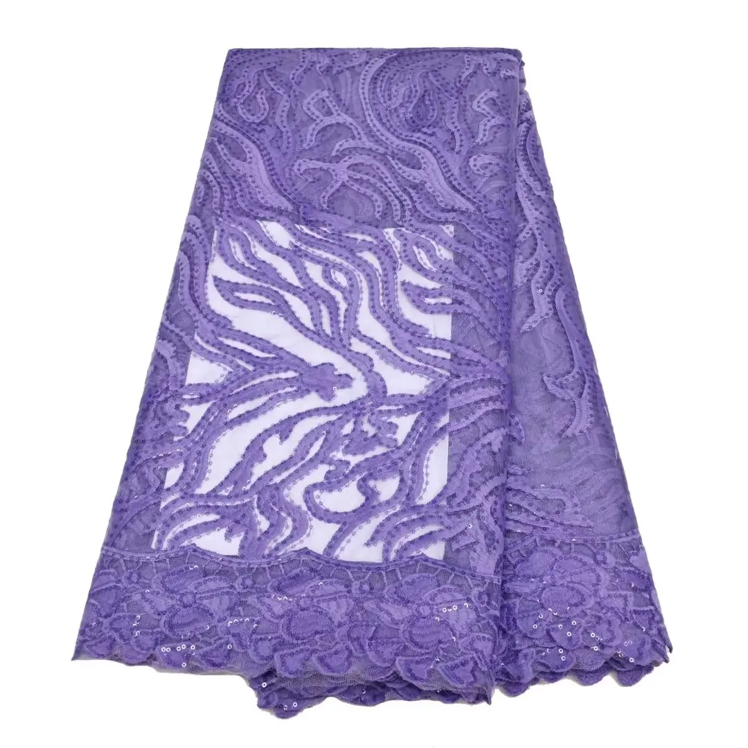 Высококачественная фиолетовая кружевная ткань из французского тюля, 3D цветочные пайетки для вечернего платья, африканская кружевная ткань для свадебного шитья.